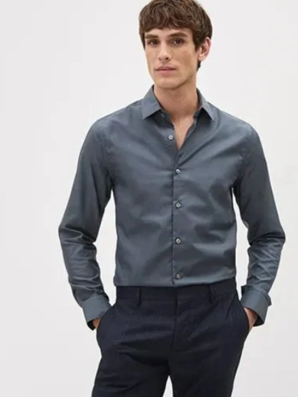 RW&CO 100% Cotton Dark Gray Slim Fit Fitted Button Down Dress Shirt Small 14.5